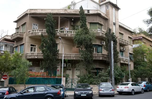 Building with broad balconies and trees on Ataa al Aiyouby street in Damascus, September 2008