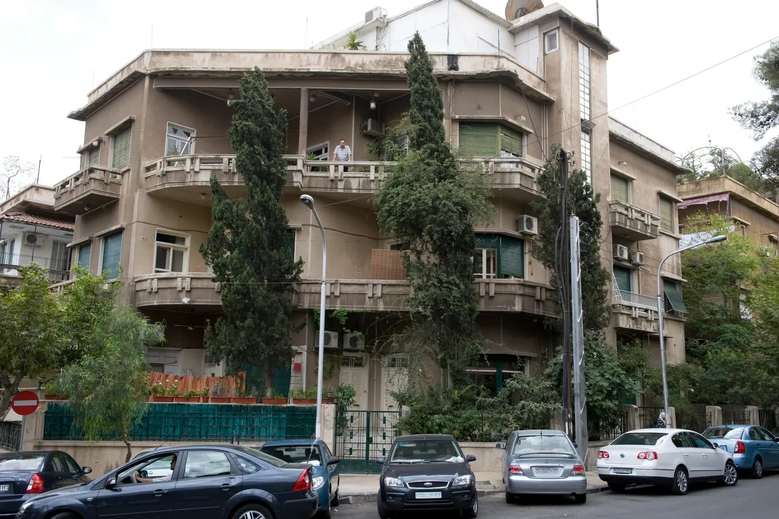Building with broad balconies and trees on Ataa al Aiyouby street in Damascus, September 2008