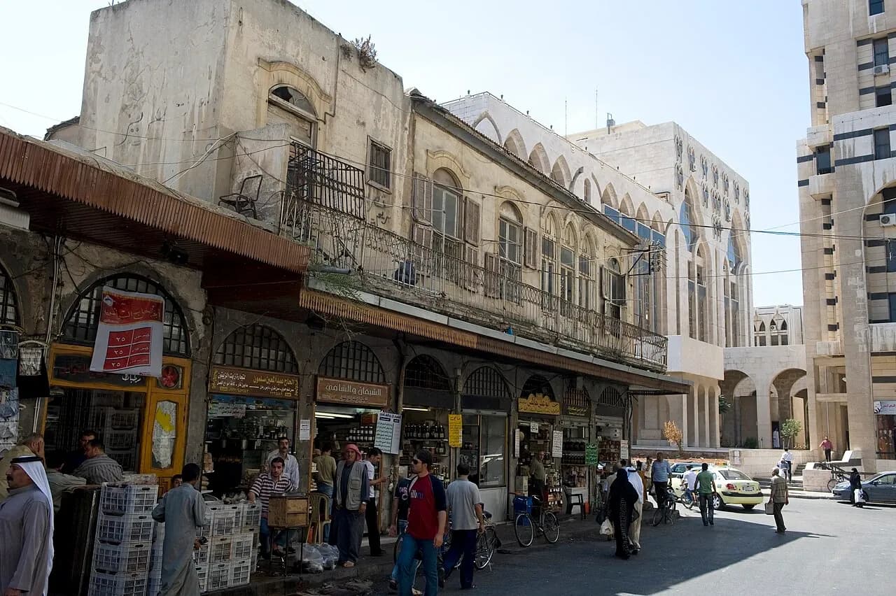Shopfronts, older facades and taller buildings in Homs, September 2008 archive