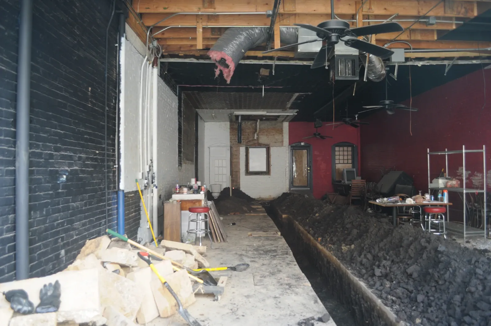 Interior of a building on Elm Street in Dallas during major renovation, February 2013