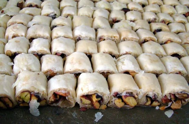 Close view of rolled pastries photographed at a Damascus shop, April 2008