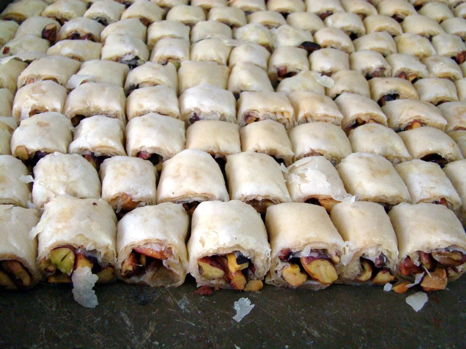 Close view of rolled pastries photographed at a Damascus shop, April 2008