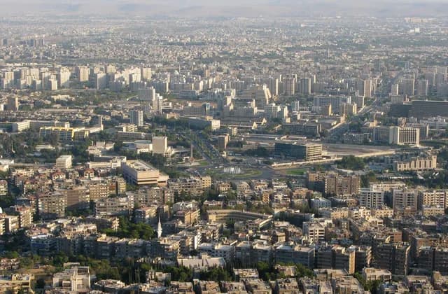 Wide view across Damascus at sunset, archive August 2008