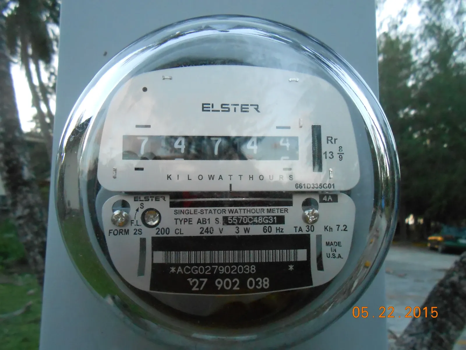 Electricity meter photographed in May 2015, illustrative equipment detail
