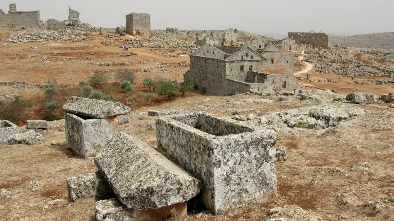 Archive view of the limestone remains at Serjilla in Idlib Governorate, photographed by Vyacheslav Argenberg on 23 August 2008.