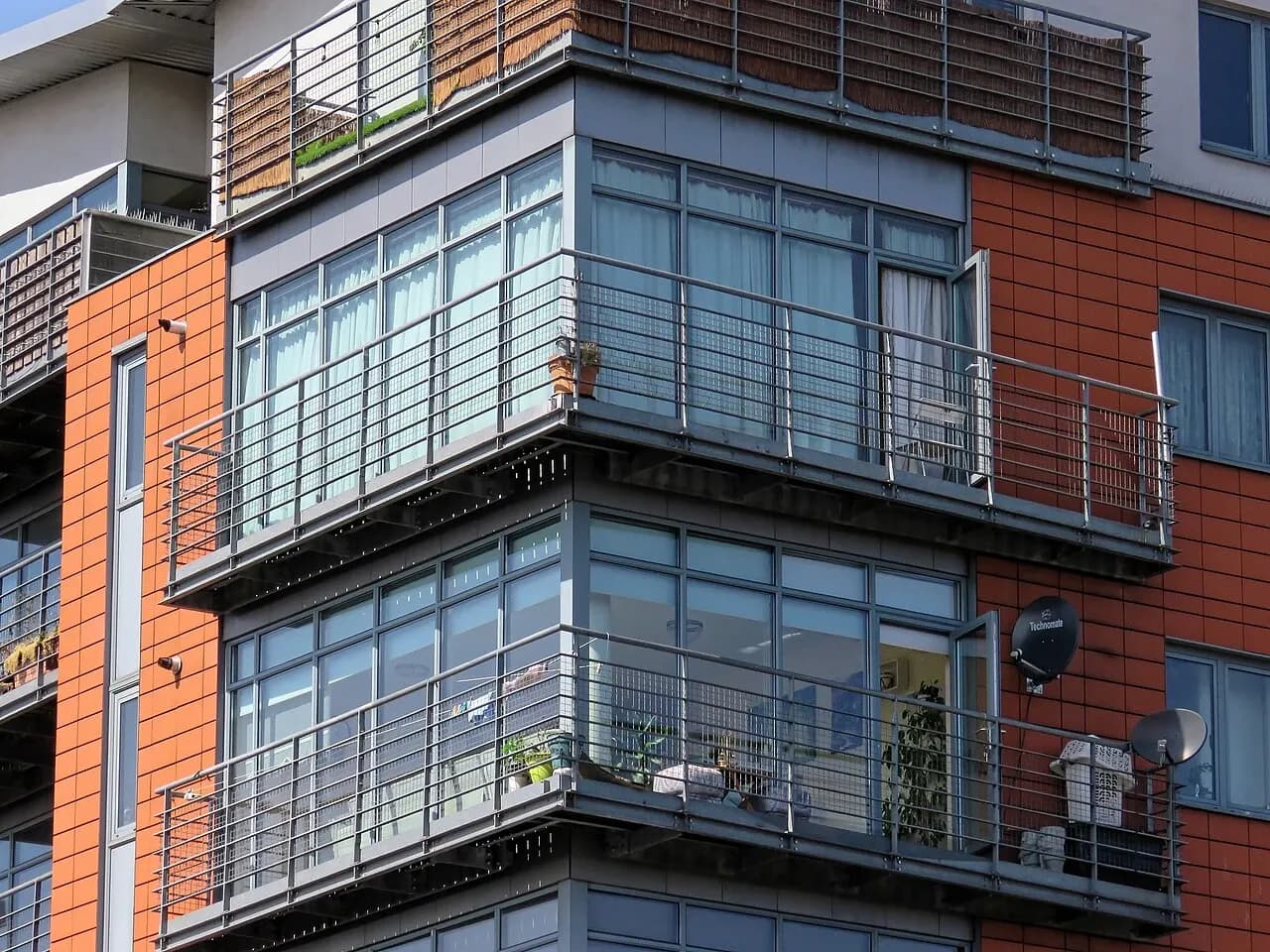 Balconies and glazed walls of an apartment building in Tottenham, London