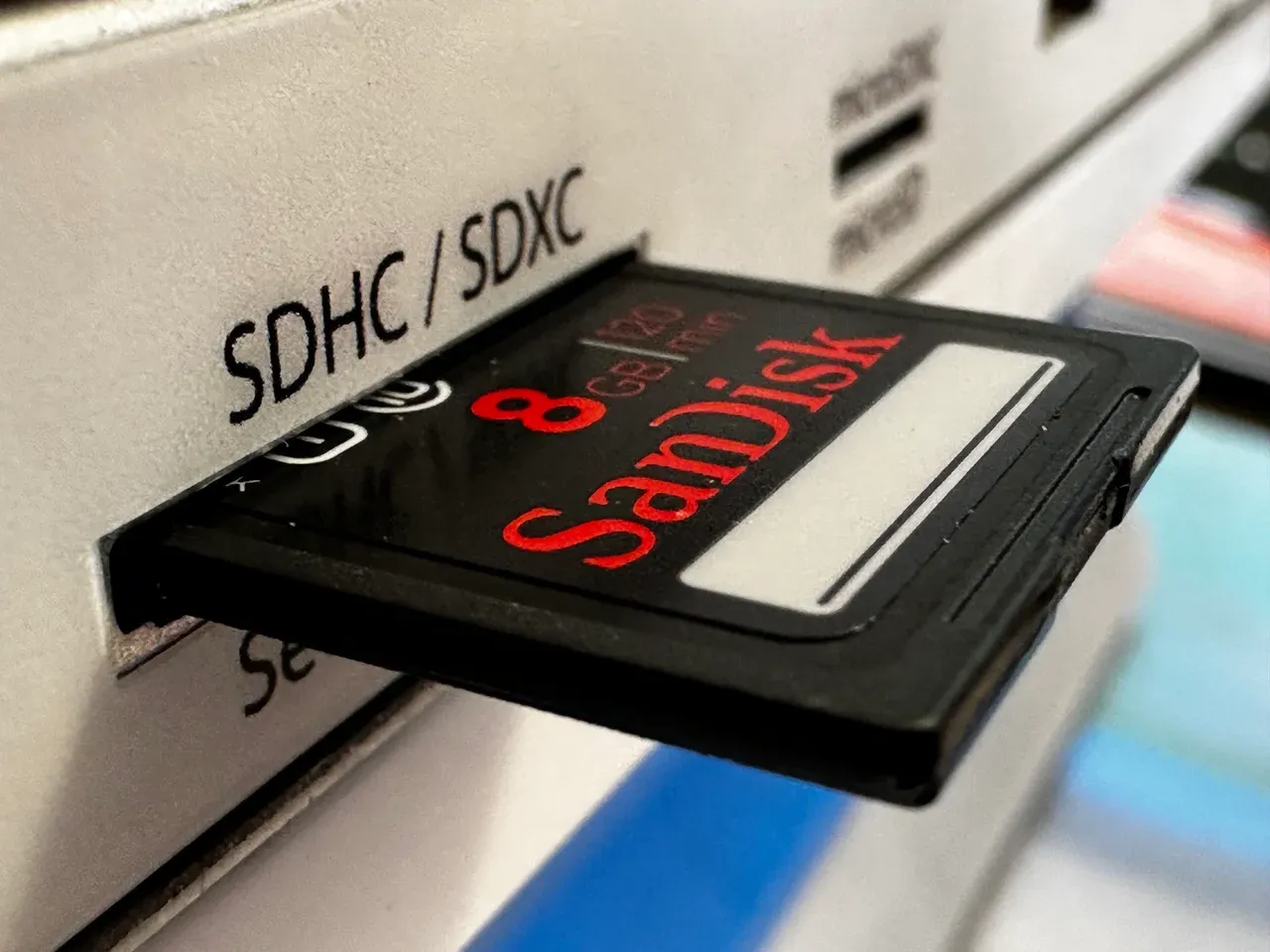 SD memory card inserted in a reader slot