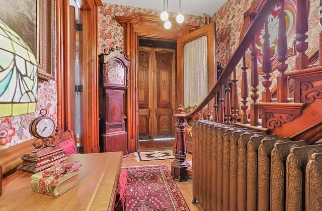 Entrance foyer and staircase in the Samuel N. Patterson House, September 2022